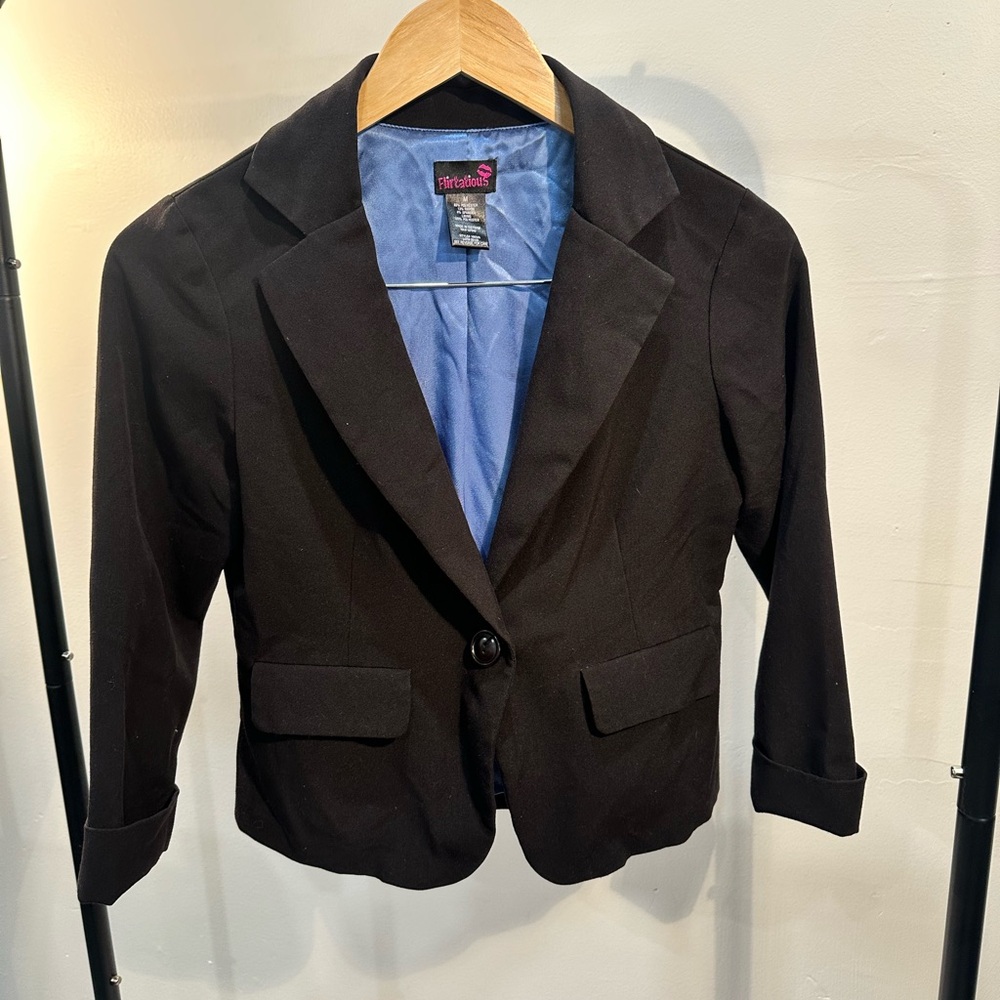 Hot Kiss Black Women's Blazer with Blue Lining